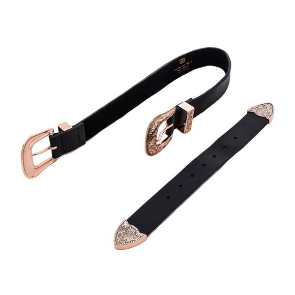 B-Low The Belt Bri Bri Black Leather Belt Western Buckle Black Rose Gold - Picture 2 of 3